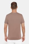 Erkek Slim Fit Dar Kesim Pamuklu Yumuşak Dokulu Esnek Kumaş Düz Basic Kahverengi Bisiklet Yaka Tişört