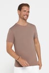 Erkek Slim Fit Dar Kesim Pamuklu Yumuşak Dokulu Esnek Kumaş Düz Basic Kahverengi Bisiklet Yaka Tişört