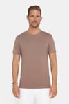 Erkek Slim Fit Dar Kesim Pamuklu Yumuşak Dokulu Esnek Kumaş Düz Basic Kahverengi Bisiklet Yaka Tişört