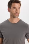 Erkek Slim Fit Dar Kesim Pamuklu Yumuşak Doku Esnek Kumaş Basic Gri Bisiklet Yaka Tişört