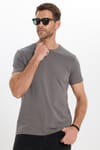 Erkek Slim Fit Dar Kesim Pamuklu Yumuşak Doku Esnek Kumaş Basic Gri Bisiklet Yaka Tişört