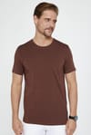 Erkek Slim Fit Dar Kesim Pamuklu Yumuşak Dokulu Esnek Kumaş Düz Basic Kahverengi Bisiklet Yaka Tişört