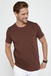Erkek Slim Fit Dar Kesim Pamuklu Yumuşak Dokulu Esnek Kumaş Düz Basic Kahverengi Bisiklet Yaka Tişört