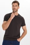 Erkek Slim Fit Dar Kesim Pamuklu Yumuşak Doku Esnek Kumaş Basic Kahverengi Bisiklet Yaka Tişört
