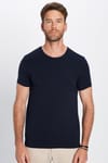 Erkek Slim Fit Dar Kesim Pamuklu Yumuşak Dokulu Esnek Kumaş Düz Basic Lacivert Bisiklet Yaka Tişört