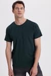 Erkek Slim Fit Dar Kesim Pamuklu Yumuşak Doku Likralı Esnek Kumaş Basic Koyu Yeşil Bisiklet Yaka Tişört