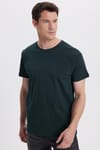 Erkek Slim Fit Dar Kesim Pamuklu Yumuşak Doku Likralı Esnek Kumaş Basic Koyu Yeşil Bisiklet Yaka Tişört
