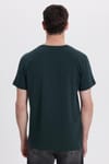 Erkek Slim Fit Dar Kesim Pamuklu Yumuşak Doku Likralı Esnek Kumaş Basic Koyu Yeşil Bisiklet Yaka Tişört