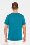 Erkek Slim Fit Dar Kesim Pamuklu Yumuşak Dokulu Esnek Kumaş Düz Basic Petrol Bisiklet Yaka Tişört