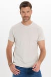 Erkek Slim Fit Dar Kesim Pamuklu Yumuşak Doku Esnek Kumaş Basic Bej Bisiklet Yaka Tişört
