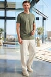 Erkek Slim Fit Dar Kesim Pamuklu Yumuşak Doku Likralı Esnek Kumaş Basic Yeşil Bisiklet Yaka Tişört