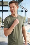Erkek Slim Fit Dar Kesim Pamuklu Yumuşak Doku Likralı Esnek Kumaş Basic Yeşil Bisiklet Yaka Tişört