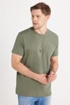 Erkek Slim Fit Dar Kesim Pamuklu Yumuşak Doku Likralı Esnek Kumaş Basic Yeşil Bisiklet Yaka Tişört