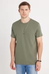Erkek Slim Fit Dar Kesim Pamuklu Yumuşak Doku Likralı Esnek Kumaş Basic Yeşil Bisiklet Yaka Tişört
