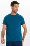 Erkek Slim Fit Dar Kesim Pamuklu Yumuşak Doku Esnek Kumaş Basic Petrol Mavisi Bisiklet Yaka Tişört