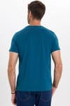 Erkek Slim Fit Dar Kesim Pamuklu Yumuşak Doku Esnek Kumaş Basic Petrol Mavisi Bisiklet Yaka Tişört