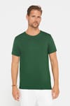 Erkek Slim Fit Dar Kesim Pamuklu Yumuşak Dokulu Esnek Kumaş Düz Basic Yeşil Bisiklet Yaka Tişört