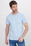 Erkek Slim Fit Dar Kesim Pamuklu Yumuşak Doku Likralı Esnek Kumaş Basic Mavi Bisiklet Yaka Tişört