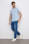 Erkek Slim Fit Dar Kesim Pamuklu Yumuşak Doku Likralı Esnek Kumaş Basic Mavi Bisiklet Yaka Tişört
