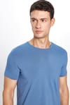 Erkek Slim Fit Dar Kesim Pamuklu Yumuşak Dokulu Esnek Kumaş Düz Basic Mavi Bisiklet Yaka Tişört
