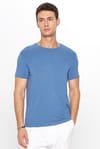 Erkek Slim Fit Dar Kesim Pamuklu Yumuşak Dokulu Esnek Kumaş Düz Basic Mavi Bisiklet Yaka Tişört