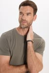 Erkek Slim Fit Dar Kesim Pamuklu Yumuşak Doku Esnek Kumaş Basic Bisiklet Yaka Haki Tişört