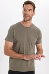 Erkek Slim Fit Dar Kesim Pamuklu Yumuşak Doku Esnek Kumaş Basic Bisiklet Yaka Haki Tişört