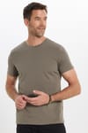 Erkek Slim Fit Dar Kesim Pamuklu Yumuşak Doku Esnek Kumaş Basic Bisiklet Yaka Haki Tişört