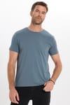 Erkek Slim Fit Dar Kesim Pamuklu Yumuşak Doku Esnek Kumaş Basic Açık Petrol Bisiklet Yaka Tişört