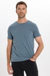 Erkek Slim Fit Dar Kesim Pamuklu Yumuşak Doku Esnek Kumaş Basic Açık Petrol Bisiklet Yaka Tişört