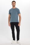 Erkek Slim Fit Dar Kesim Pamuklu Yumuşak Doku Esnek Kumaş Basic Açık Petrol Bisiklet Yaka Tişört