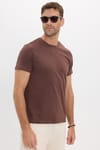 Erkek Slim Fit Dar Kesim Pamuklu Yumuşak Doku Esnek Kumaş Basic Kahverengi Bisiklet Yaka Tişört