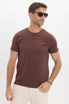 Erkek Slim Fit Dar Kesim Pamuklu Yumuşak Doku Esnek Kumaş Basic Kahverengi Bisiklet Yaka Tişört