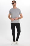 Erkek Slim Fit Dar Kesim Pamuklu Yumuşak Doku Esnek Kumaş Basic Gri Bisiklet Yaka Tişört