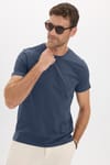 Erkek Slim Fit Dar Kesim Pamuklu Yumuşak Doku Esnek Kumaş Basic İndigo Bisiklet Yaka Tişört