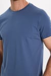 Erkek Slim Fit Dar Kesim Pamuklu Yumuşak Doku Esnek Kumaş Basic İndigo Bisiklet Yaka Tişört