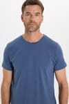 Erkek Slim Fit Dar Kesim Pamuklu Yumuşak Doku Esnek Kumaş Basic İndigo Bisiklet Yaka Tişört