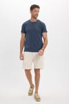 Erkek Slim Fit Dar Kesim Pamuklu Yumuşak Doku Esnek Kumaş Basic İndigo Bisiklet Yaka Tişört