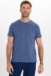 Erkek Slim Fit Dar Kesim Pamuklu Yumuşak Doku Esnek Kumaş Basic İndigo Bisiklet Yaka Tişört