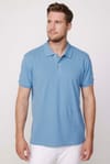 Erkek Polo Yaka Slim Fit Düz Pamuk Pike Mavi Tişört