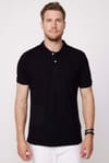 Erkek Slim Fit Dar Kesim %100 Pamuk Düz Pike Siyah Polo Yaka Tişört