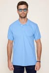 Erkek Polo Yaka Slim Fit Düz Pamuk Pike Mavi Tişört
