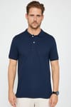 Erkek Slim Fit Dar Kesim %100 Pamuk Düz Pike Lacivert Polo Yaka Tişört