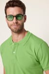 Erkek Polo Yaka Slim Fit Düz Pamuk Pike Yeşil Tişört