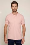 Erkek Polo Yaka Slim Fit Düz Pamuk Pike Pembe Tişört