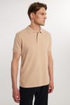 Erkek Slim Fit Dar Kesim %100 Pamuk Düz Pike Taş Renk Polo Yaka Tişört