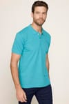 Erkek Polo Yaka Slim Fit Düz Pamuk Pike Turkuaz Tişört