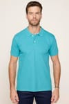 Erkek Polo Yaka Slim Fit Düz Pamuk Pike Turkuaz Tişört