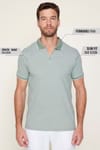 Erkek Slim Fit Dar Kesim Pamuklu Fermuarlı Mint Polo Yaka Tişört