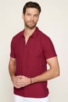Erkek Fermuarlı Polo Yaka Slim Fit Pamuklu Bordo Tişört
